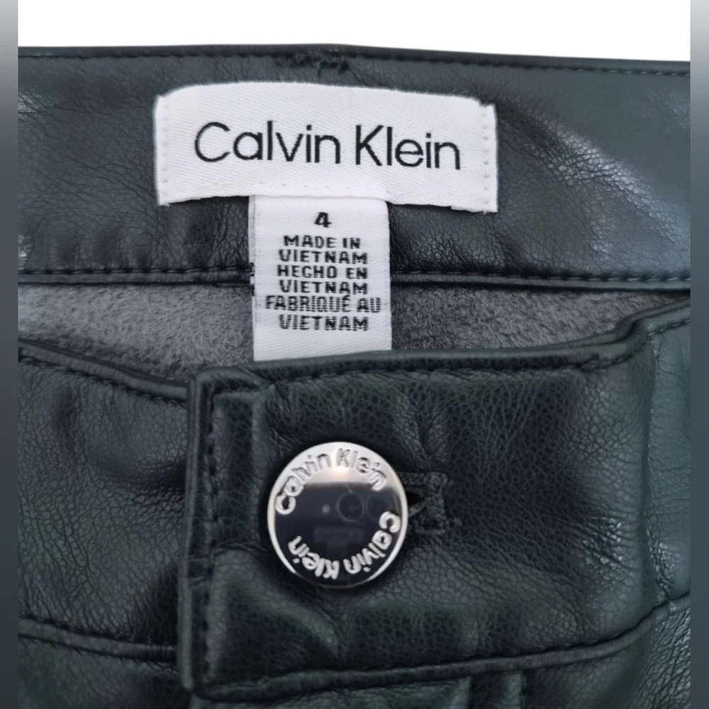 Calvin KLEIN Moto Polyester Faux Leather Straight Leg Ankle Pants Green Size 4
